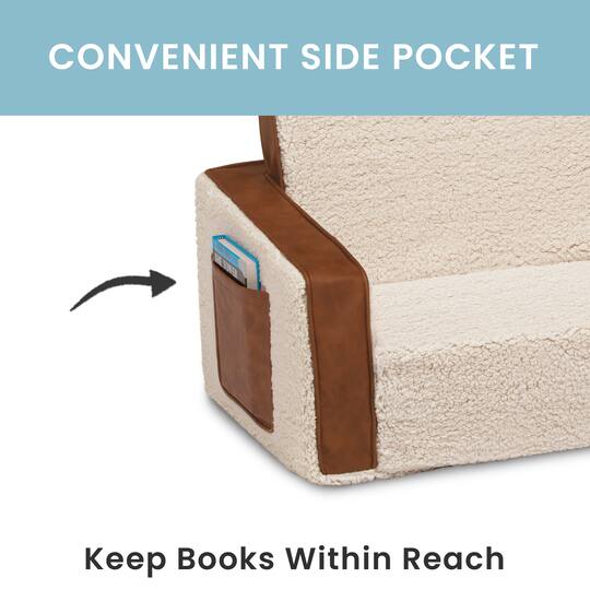Sherpa Flip Out Sofa With Brown Leather